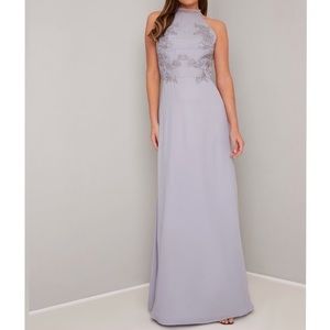 Chi Chi London Lace Halter Neck Light Blue Sleeveless Dress Formal Gown